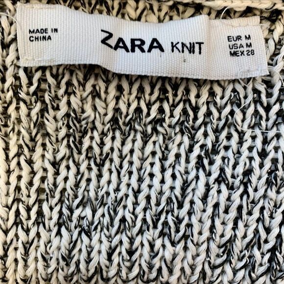 Zara BLACK/ECRU OPEN FRONT CARDIGAN sweater WITH POCKETS & SIDE SLITS SIZE M - Picture 5 of 6